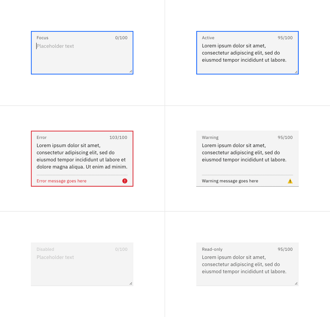 Examples of text input states in the fluid style Examples of text input states in the fluid style