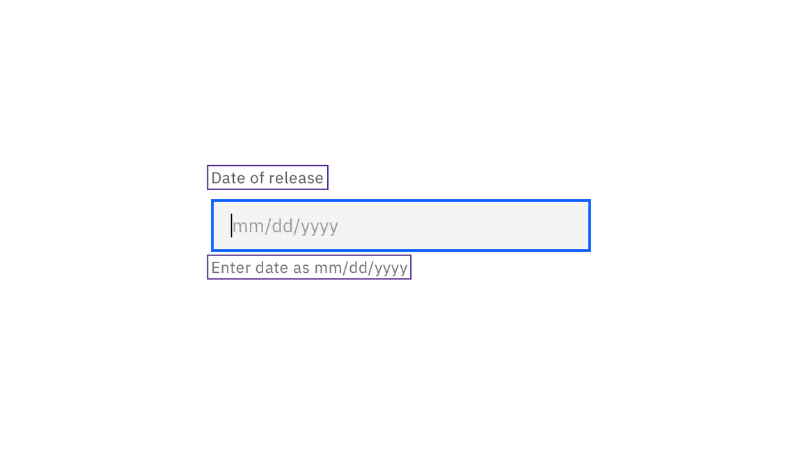 Date of release label and date input helper text are shown as being accessibly provided Date of release label and date input helper text are shown as being accessibly provided
