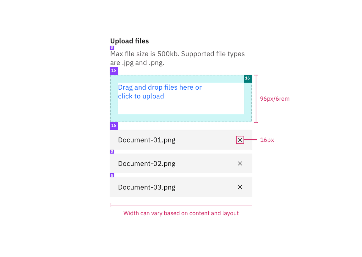 Structure and spacing measurements for drag and drop file uploader Structure and spacing measurements for drag and drop file uploader